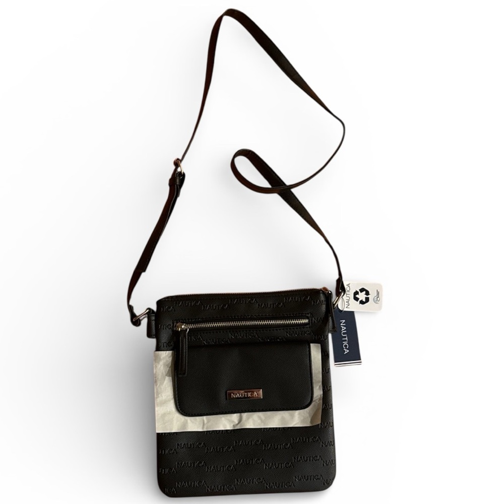 NWT Black Nautica Key Largo Faux Leather Crossbody Bag